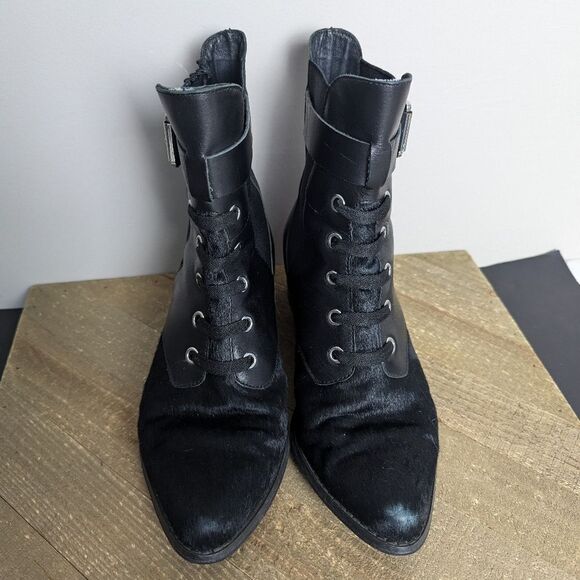 The Wishbone collection Women's black ankle booties pony leather 6 - Picture 3 of 11